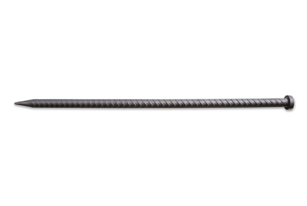 a rebar tent stake on a white background